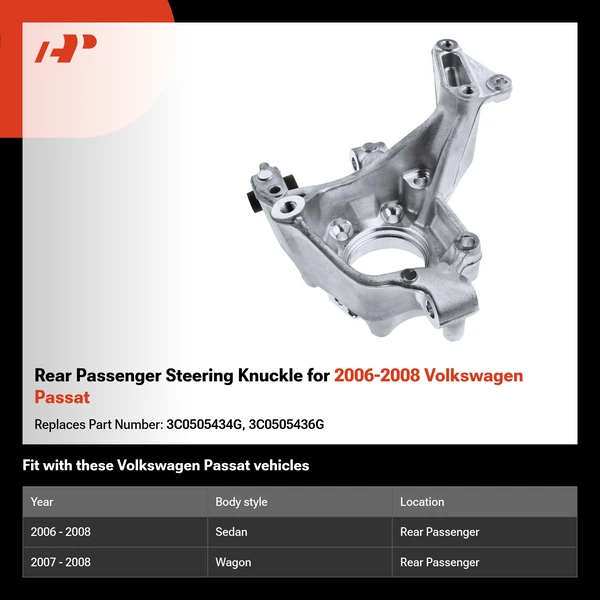 Rear Passenger Steering Knuckle for 2006-2008 Volkswagen Passat