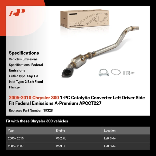 2005-2010 Chrysler 300 1-PC Catalytic Converter Left Driver Side Fit Federal Emissions A-Premium APCCT227