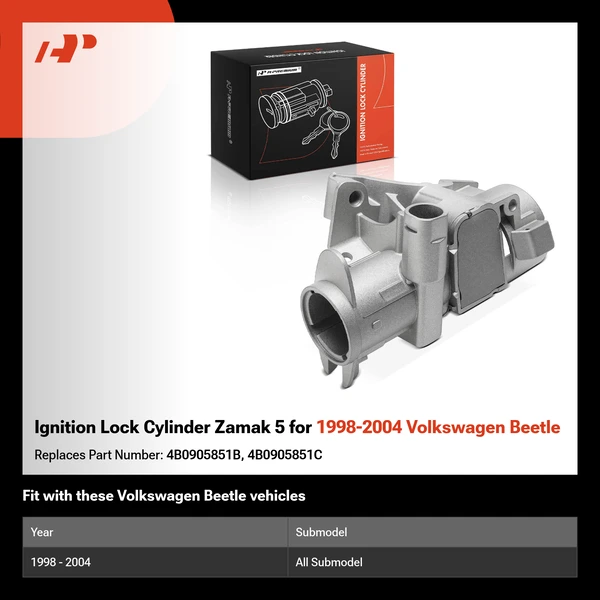 Ignition Lock Cylinder Zamak 5 for 1998-2004 Volkswagen Beetle