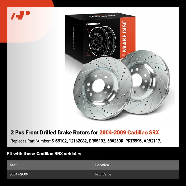 2 Pcs Front Drilled Brake Rotors for 2004-2009 Cadillac SRX