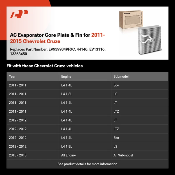 AC Evaporator Core Plate & Fin for 2011-2015 Chevrolet Cruze