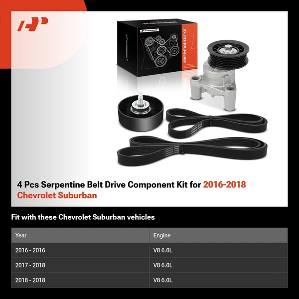 4 Pcs Serpentine Belt Drive Component Kit for 2016-2018 Chevrolet Suburban