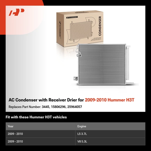 AC Condenser with Receiver Drier for 2009-2010 Hummer H3T