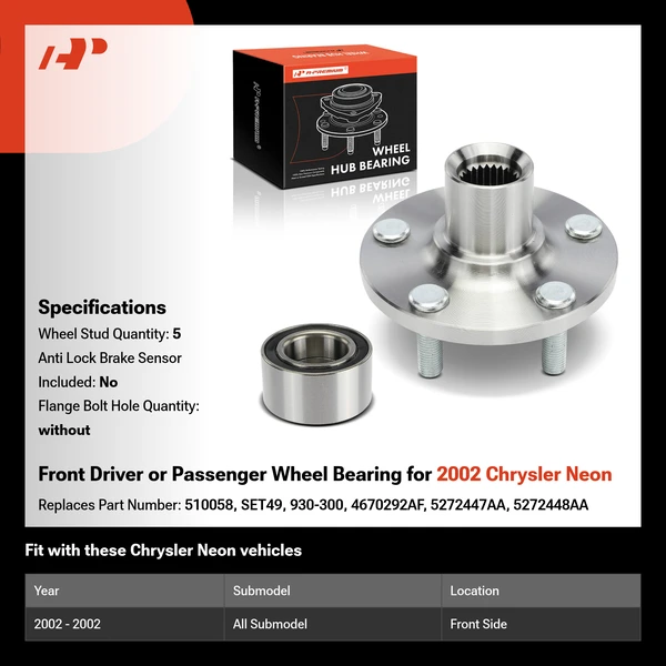 Front Driver or Passenger Wheel Bearing for 2002 Chrysler Neon