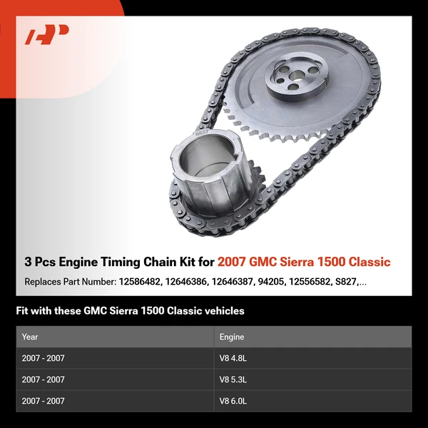 3 Pcs Engine Timing Chain Kit for 2007 GMC Sierra 1500 Classic