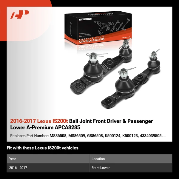 2016-2017 Lexus IS200t Ball Joint Front Driver & Passenger Lower A-Premium APCA8285