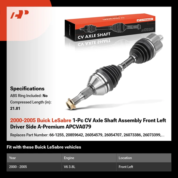 2000-2005 Buick LeSabre 1-Pc CV Axle Shaft Assembly Front Left Driver Side A-Premium APCVA079