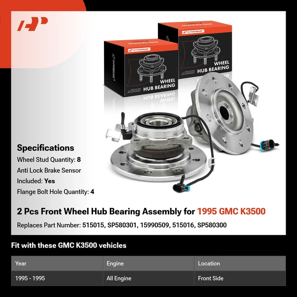 2 Pcs Front Wheel Hub Bearing Assembly for 1995 GMC K3500