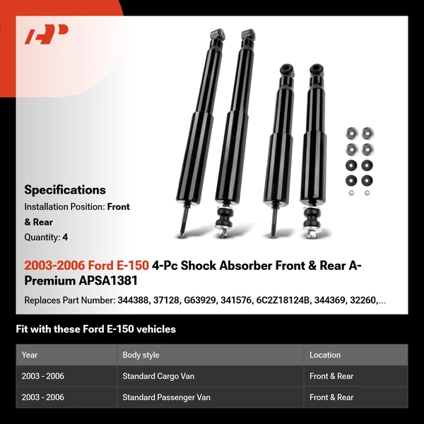 2003-2006 Ford E-150 4-Pc Shock Absorber Front & Rear A-Premium APSA1381