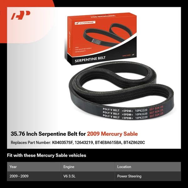 35.76 Inch Serpentine Belt for 2009 Mercury Sable