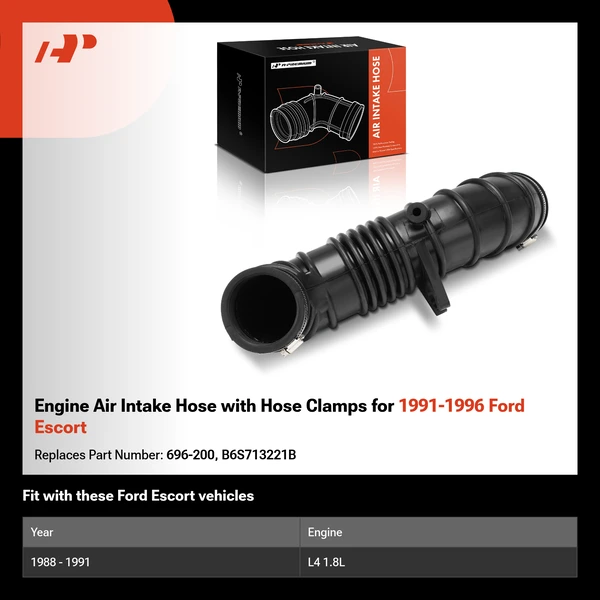 Engine Air Intake Hose with Hose Clamps for 1991-1996 Ford Escort