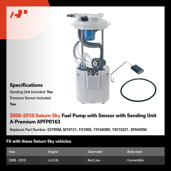 2008-2010 Saturn Sky Fuel Pump with Sensor with Sending Unit A-Premium APFP0163