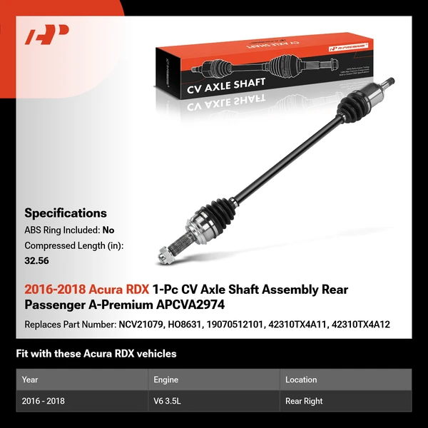 2016-2018 Acura RDX 1-Pc CV Axle Shaft Assembly Rear Passenger A-Premium APCVA2974