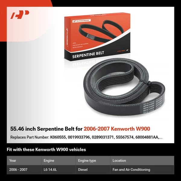 55.46 inch Serpentine Belt for 2006-2007 Kenworth W900