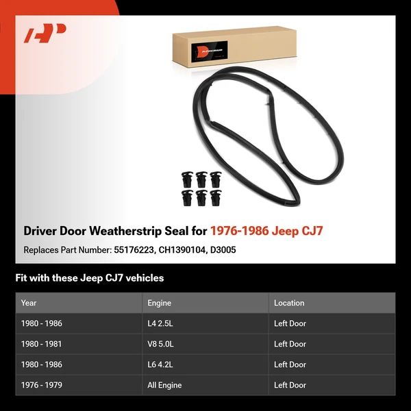 Driver Door Weatherstrip Seal for 1976-1986 Jeep CJ7