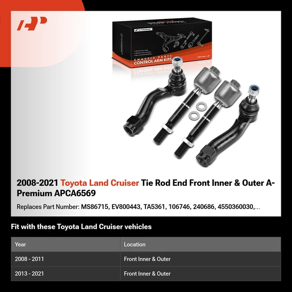 2008-2021 Toyota Land Cruiser Tie Rod End Front Inner & Outer A-Premium APCA6569
