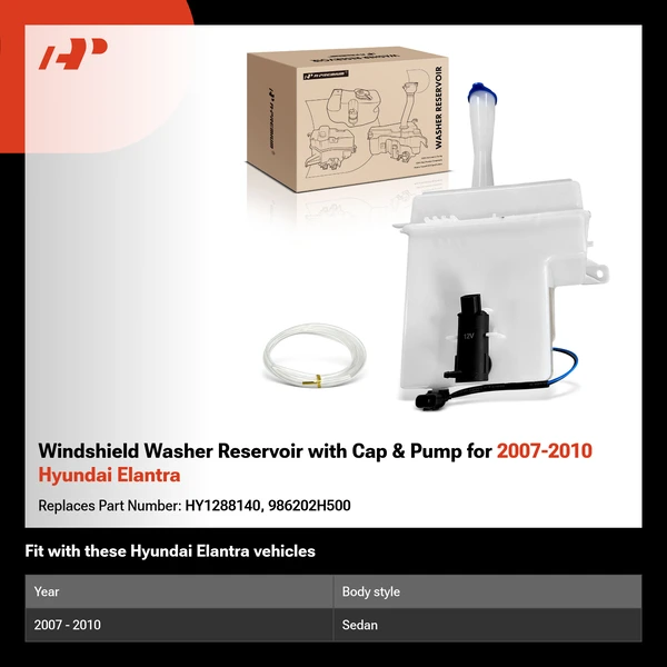 Windshield Washer Reservoir with Cap & Pump for 2007-2010 Hyundai Elantra