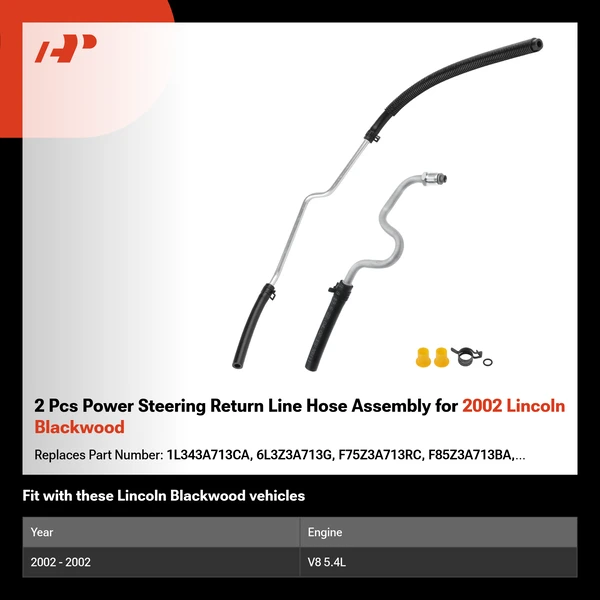 2 Pcs Power Steering Return Line Hose Assembly for 2002 Lincoln Blackwood