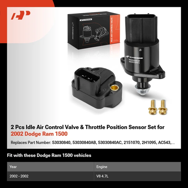 2 Pcs Idle Air Control Valve & Throttle Position Sensor Set for 2002 Dodge Ram 1500