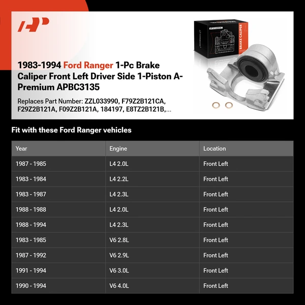 1983-1994 Ford Ranger 1-Pc Brake Caliper Front Left Driver Side 1-Piston A-Premium APBC3135