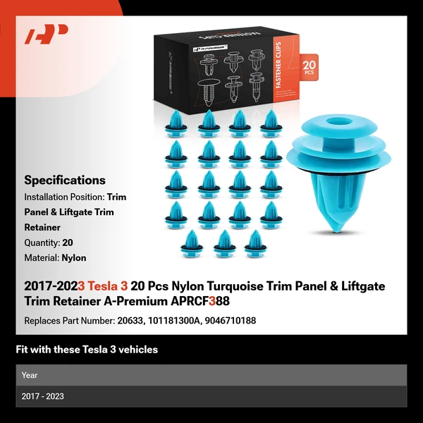 2017-2023 Tesla 3 20 Pcs Nylon Turquoise Trim Panel & Liftgate Trim Retainer A-Premium APRCF388