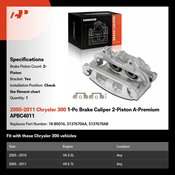 2005-2011 Chrysler 300 1-Pc Brake Caliper 2-Piston A-Premium APBC4011