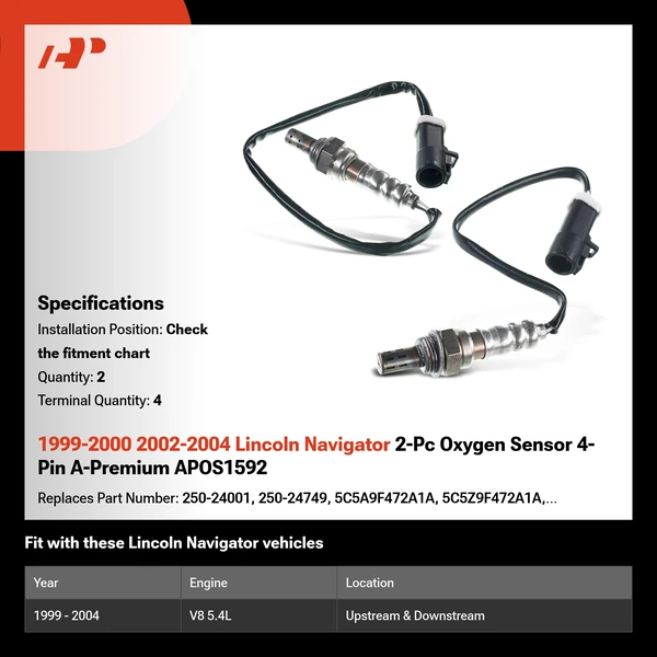 1999-2000 2002-2004 Lincoln Navigator 2-Pc Oxygen Sensor 4-Pin A-Premium APOS1592
