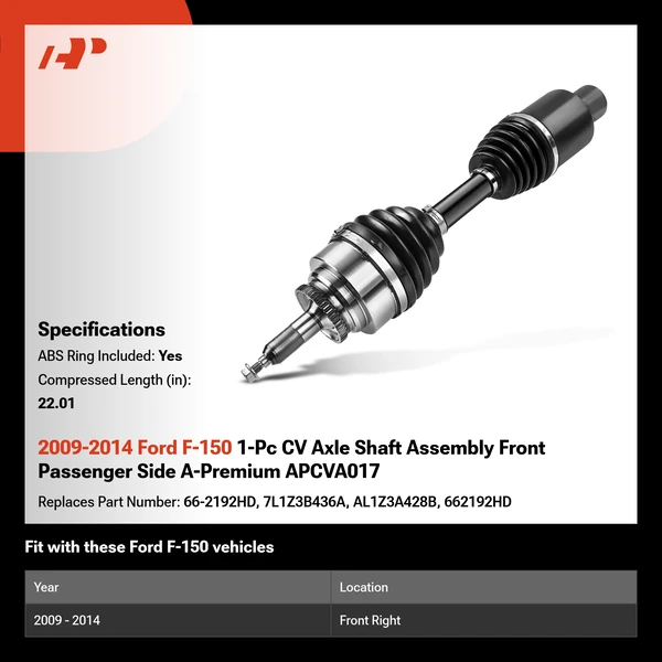 2009-2014 Ford F-150 1-Pc CV Axle Shaft Assembly Front Passenger Side A-Premium APCVA017