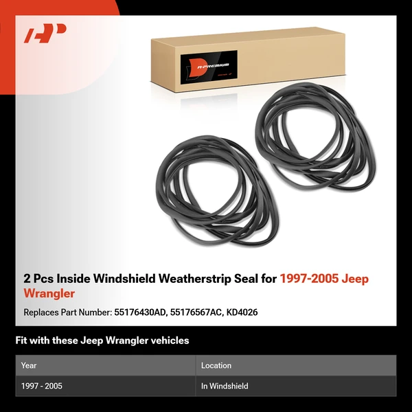 2 Pcs Inside Windshield Weatherstrip Seal for 1997-2005 Jeep Wrangler