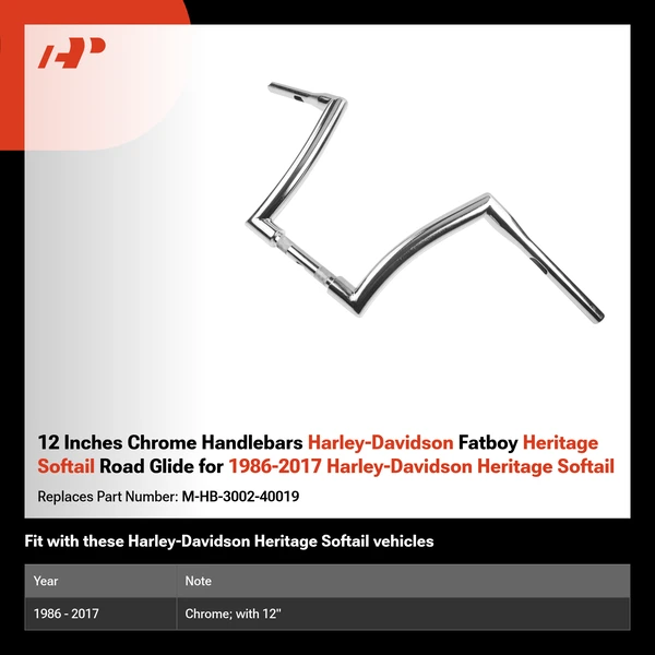 12 Inches Chrome Handlebars Harley-Davidson Fatboy Heritage Softail Road Glide for 1986-2017 Harley-Davidson Heritage Softail