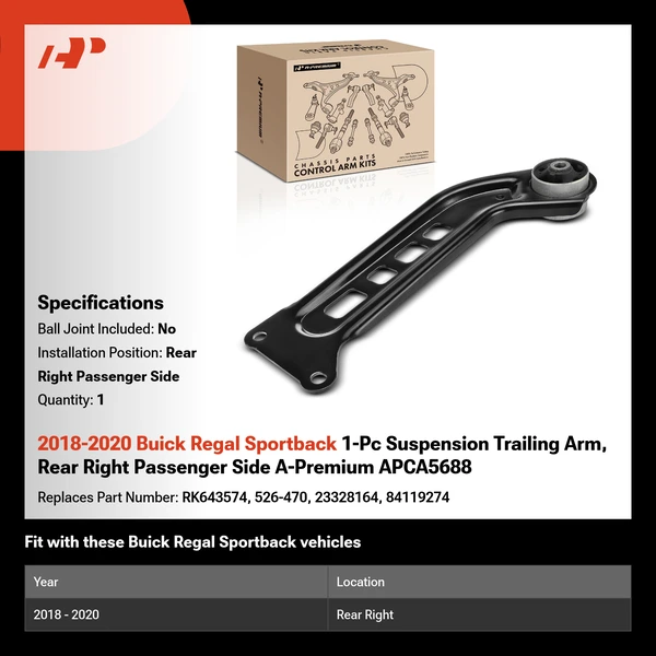 2018-2020 Buick Regal Sportback 1-Pc Suspension Trailing Arm, Rear Right Passenger Side A-Premium APCA5688