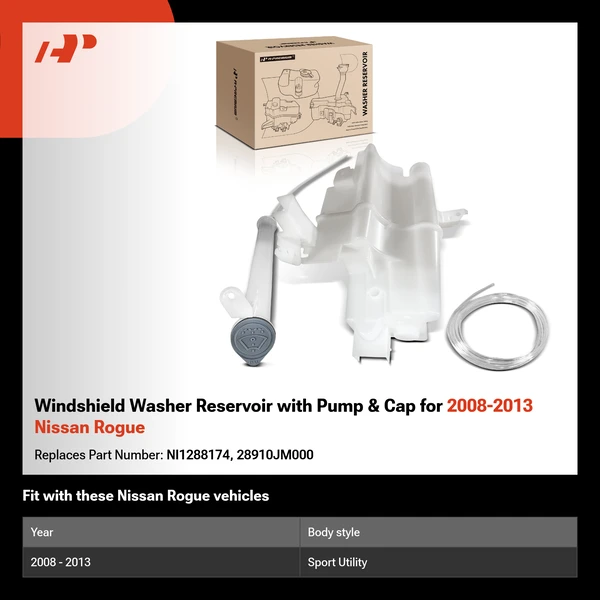 Windshield Washer Reservoir with Pump & Cap for 2008-2013 Nissan Rogue