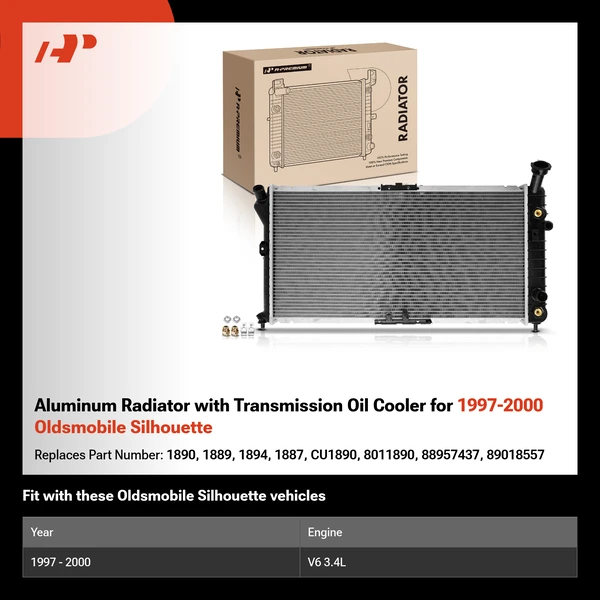 Aluminum Radiator with Transmission Oil Cooler for 1997-2000 Oldsmobile Silhouette