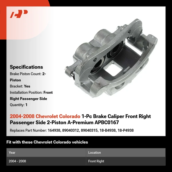 2004-2008 Chevrolet Colorado 1-Pc Brake Caliper Front Right Passenger Side 2-Piston A-Premium APBC0167