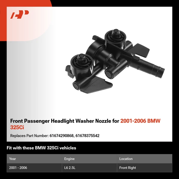 Front Passenger Headlight Washer Nozzle for 2001-2006 BMW 325Ci