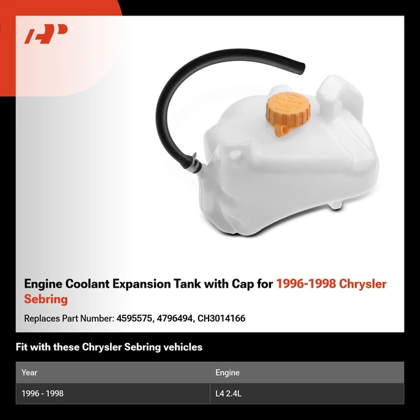 Engine Coolant Expansion Tank with Cap for 1996-1998 Chrysler Sebring