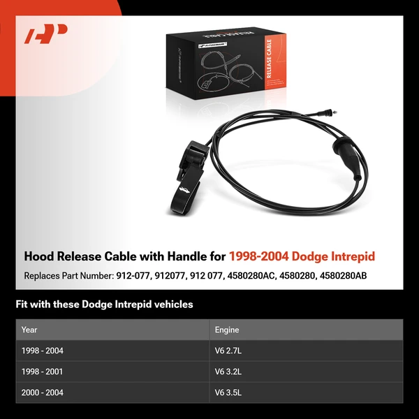Hood Release Cable with Handle for 1998-2004 Dodge Intrepid
