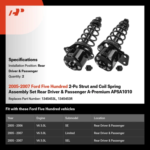 2005-2007 Ford Five Hundred 2-Pc Strut and Coil Spring Assembly Set Rear Driver & Passenger A-Premium APSA1010