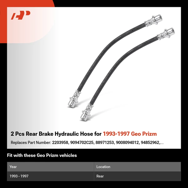 2 Pcs Rear Brake Hydraulic Hose for 1993-1997 Geo Prizm