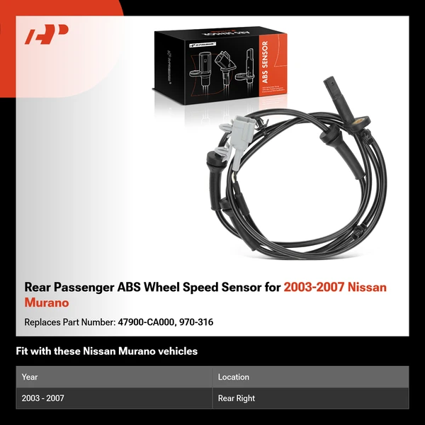 Rear Passenger ABS Wheel Speed Sensor for 2003-2007 Nissan Murano