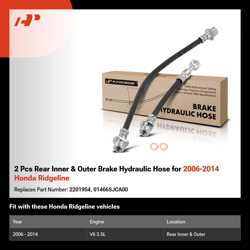 2 Pcs Rear Inner & Outer Brake Hydraulic Hose for 2006-2014 Honda Ridgeline