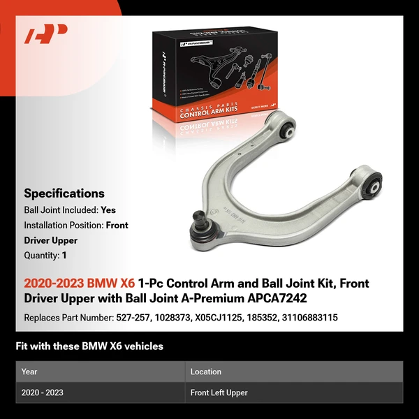 2020-2023 BMW X6 1-Pc Control Arm and Ball Joint Kit, Front Driver Upper with Ball Joint A-Premium APCA7242