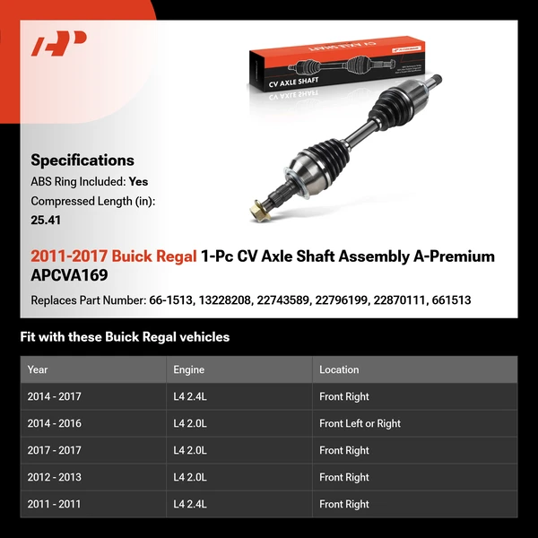 2011-2017 Buick Regal 1-Pc CV Axle Shaft Assembly A-Premium APCVA169