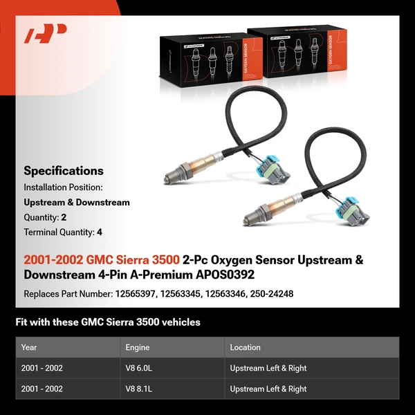 2001-2002 GMC Sierra 3500 2-Pc Oxygen Sensor Upstream & Downstream 4-Pin A-Premium APOS0392