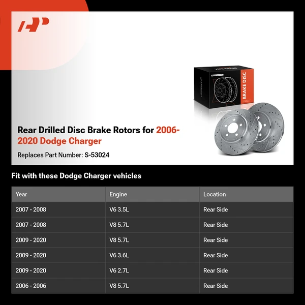 Rear Drilled Disc Brake Rotors for 2006-2020 Dodge Charger