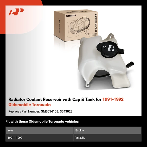 Radiator Coolant Reservoir with Cap & Tank for 1991-1992 Oldsmobile Toronado
