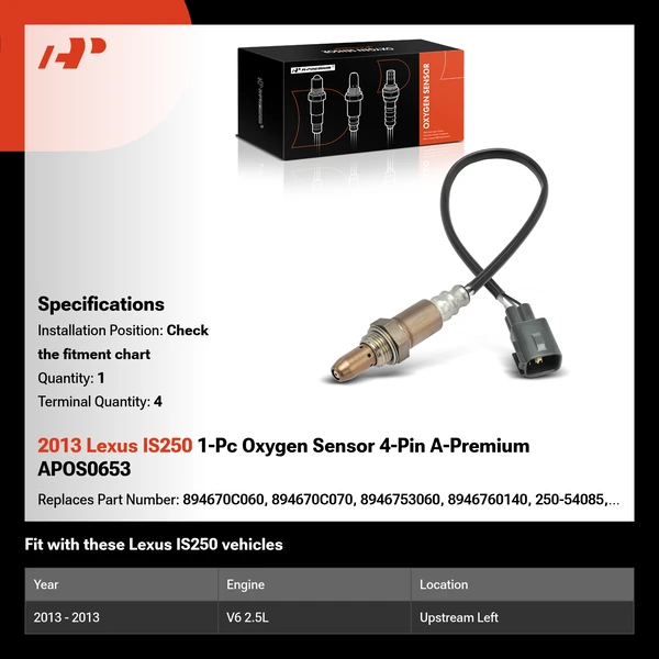 2013 Lexus IS250 1-Pc Oxygen Sensor 4-Pin A-Premium APOS0653