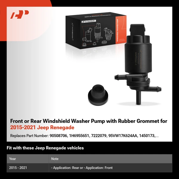 Front or Rear Windshield Washer Pump with Rubber Grommet for 2015-2021 Jeep Renegade
