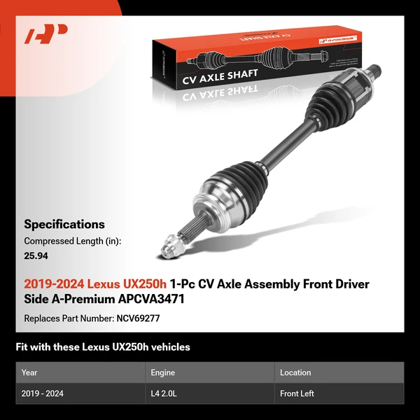 2019-2024 Lexus UX250h 1-Pc CV Axle Assembly Front Driver Side A-Premium APCVA3471