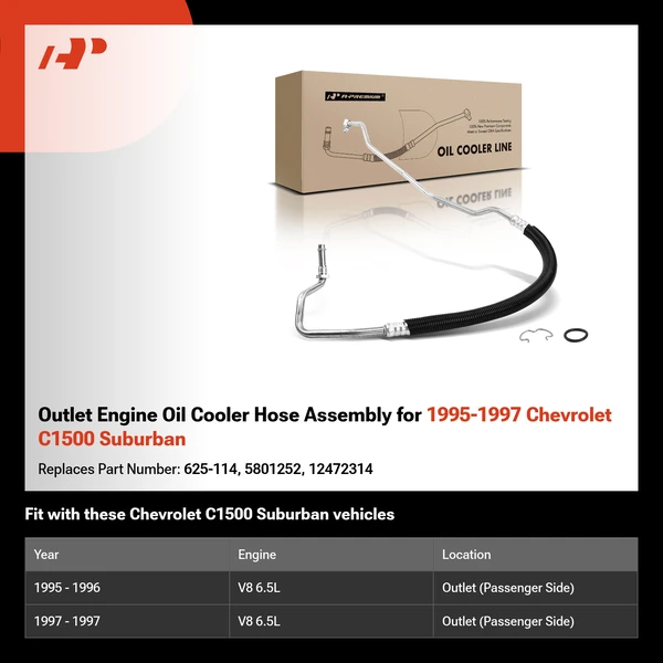 Outlet Engine Oil Cooler Hose Assembly for 1995-1997 Chevrolet C1500 Suburban